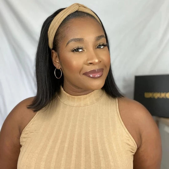 10 Inch Grab-N-Go Headband Wigs 100% 1B# Straight Virgin Human Hair Wigs