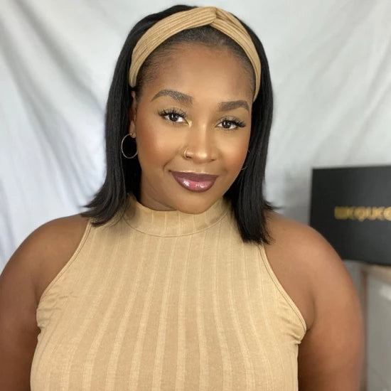 10 Inch Grab-N-Go Headband Wigs 100% 1B# Straight Virgin Human Hair Wigs