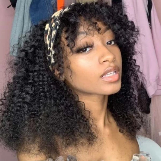 12-18 Inch Grab-N-Go Headband Wigs 100% 1B# Kinky Curly Virgin Human Hair Wigs