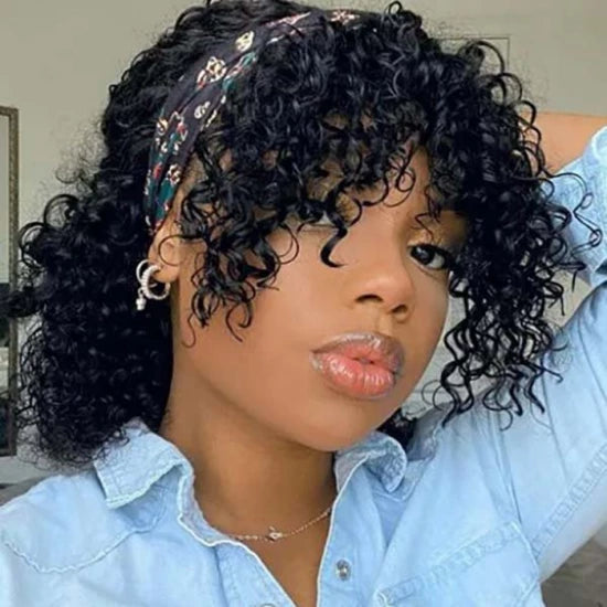 12-18 Inch Grab-N-Go Headband Wigs 100% 1B# Kinky Curly Virgin Human Hair Wigs